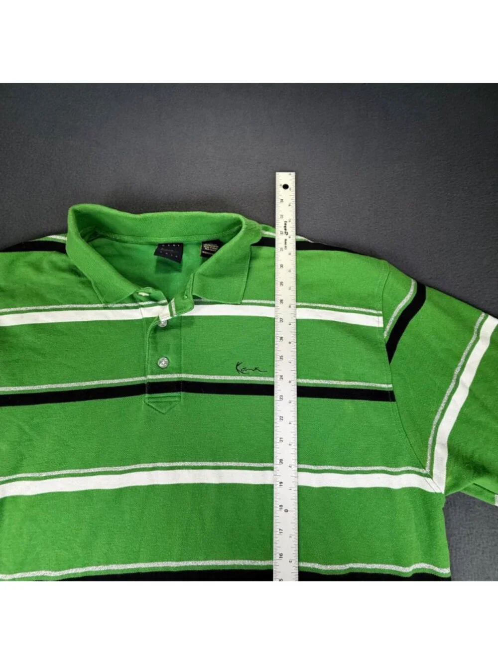 VTG Karl Kani Gold Polo Green/Black/White Striped Shirt Men’s Size 3XL EUC